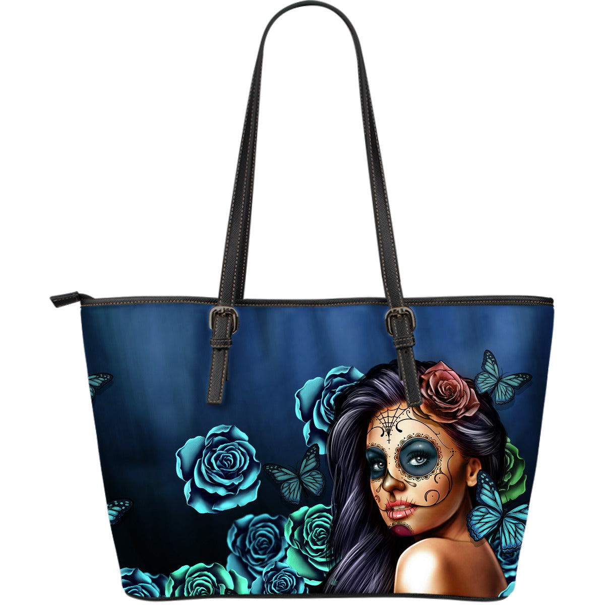 Large Leather Tote Calavera (Teal)