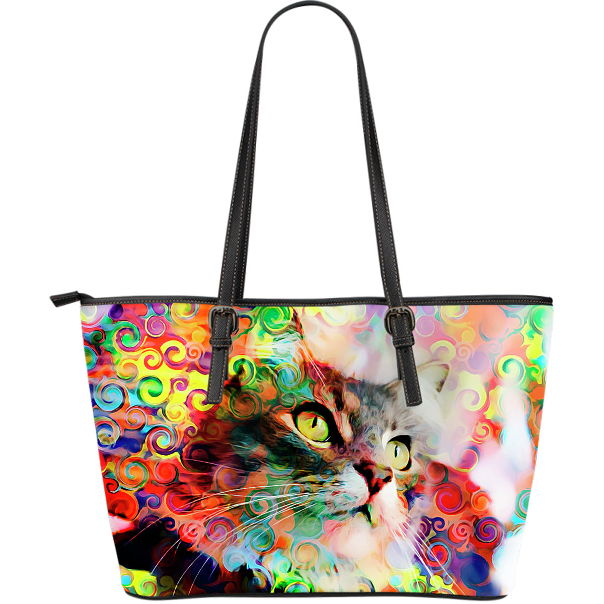 Rainbow Cat Large Leather Tote Bag
