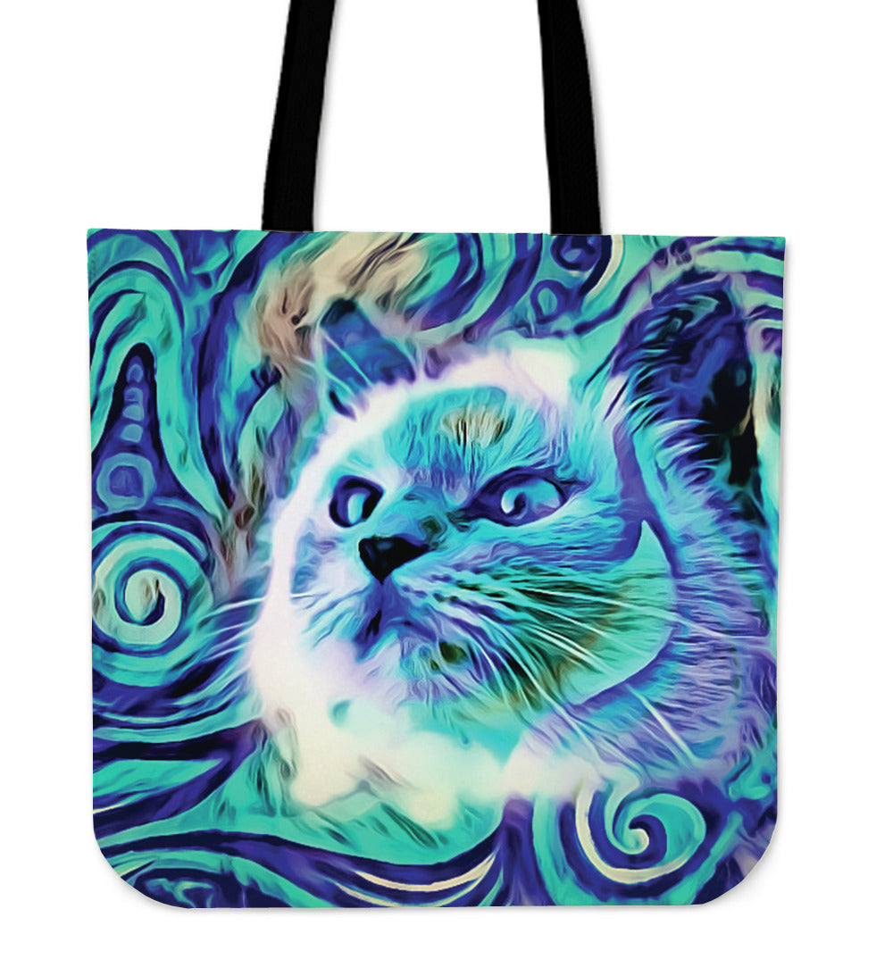 Blue Cat Tote Bag - Modern Style