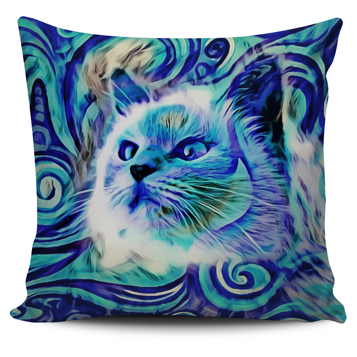 Blue Cat Pillow Cover - Modern Style