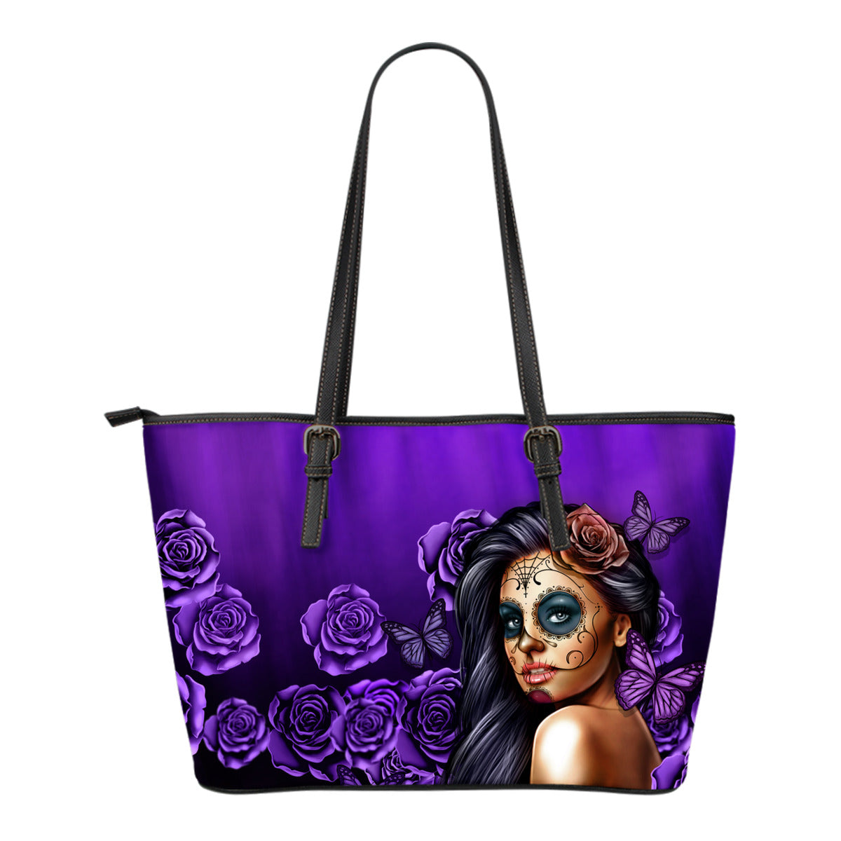 Beautiful Custom Calavera Purple Small Leather Tote - Modern Style
