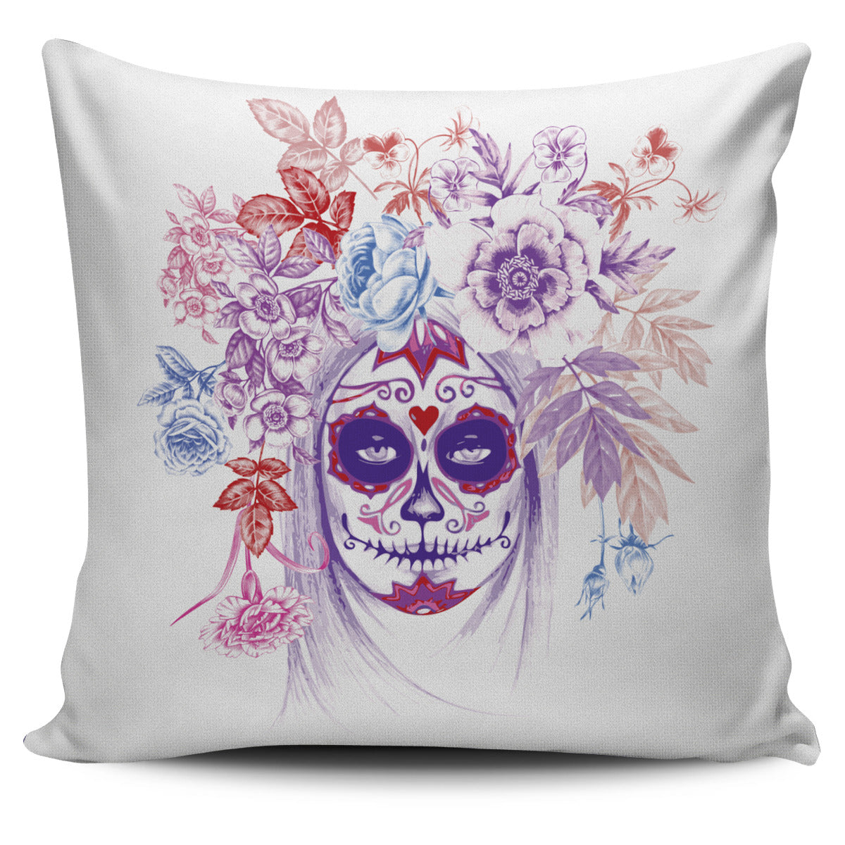 Floral Calavera Pillow Cover
