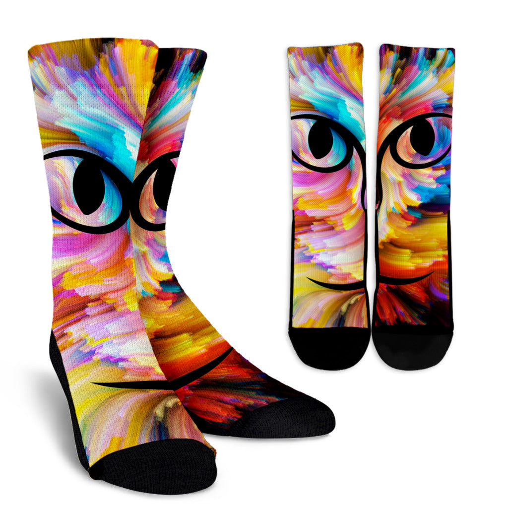 Cat Color Backdrop Crew Socks - Modern Style