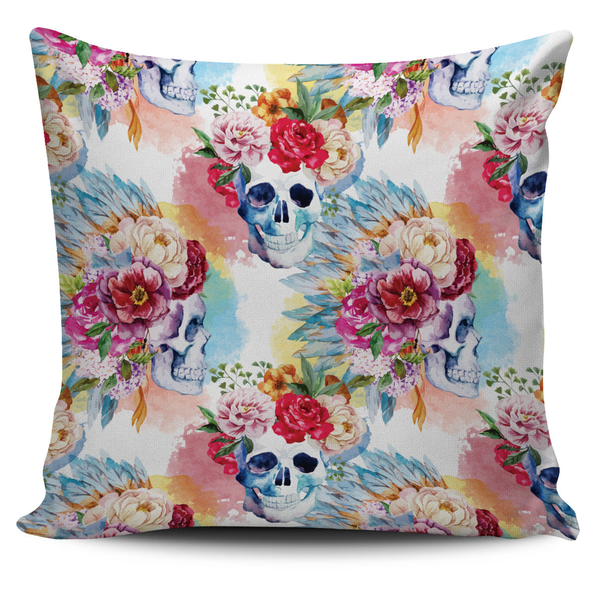 Pink Flower Skull Pillow Cover