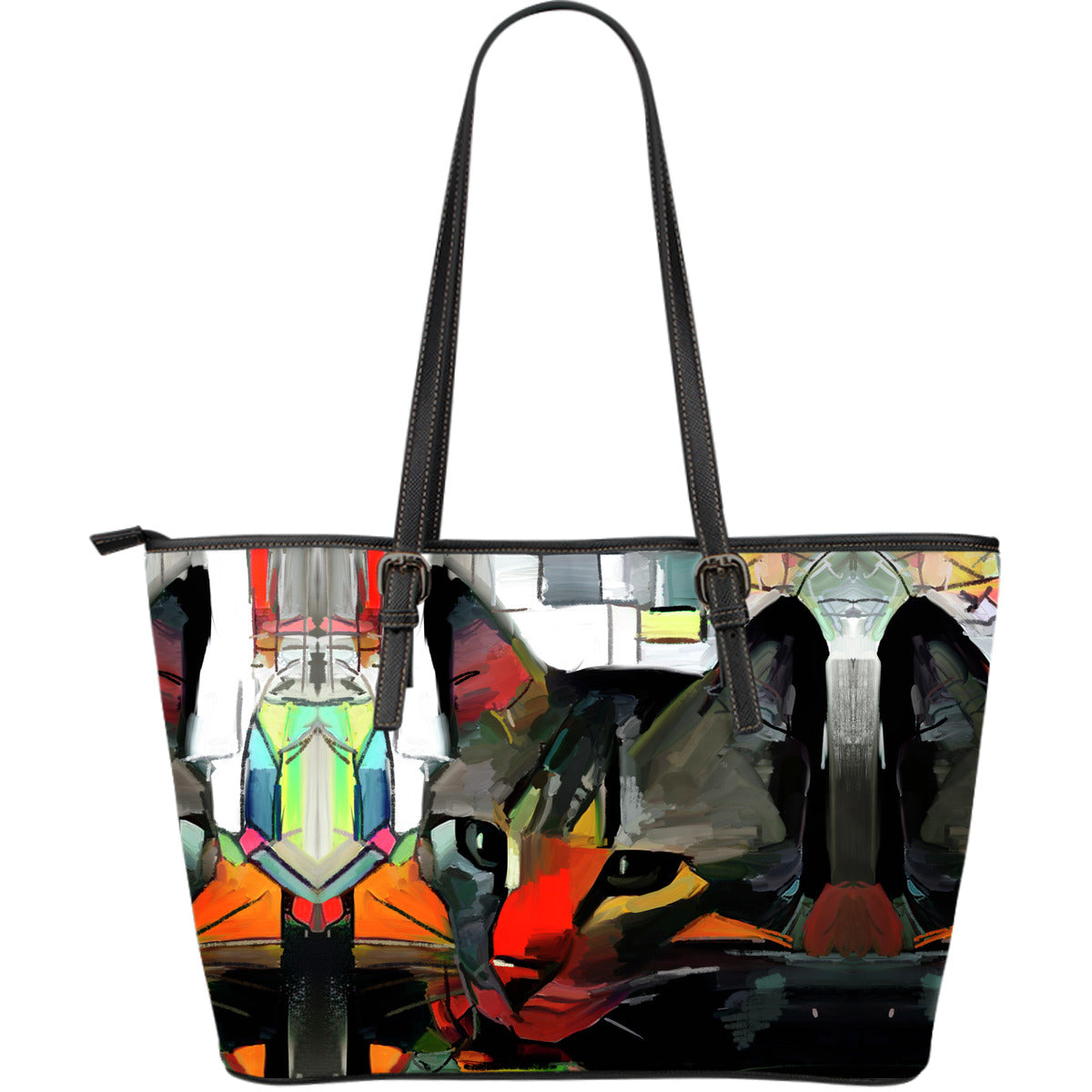 Art Cat Leather Tote Bag - Modern Style