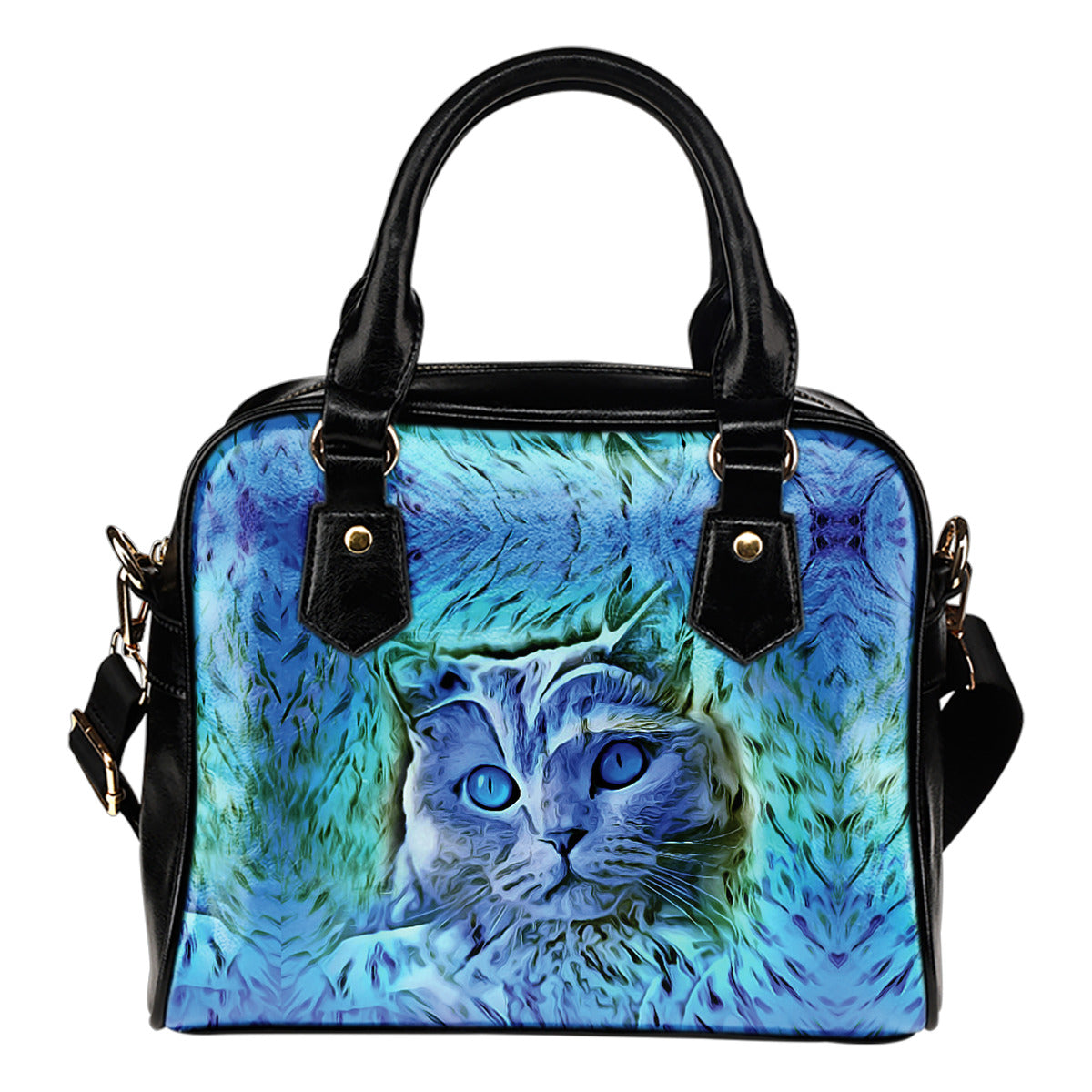 Blue Cat Shoulder Handbag - Modern Style