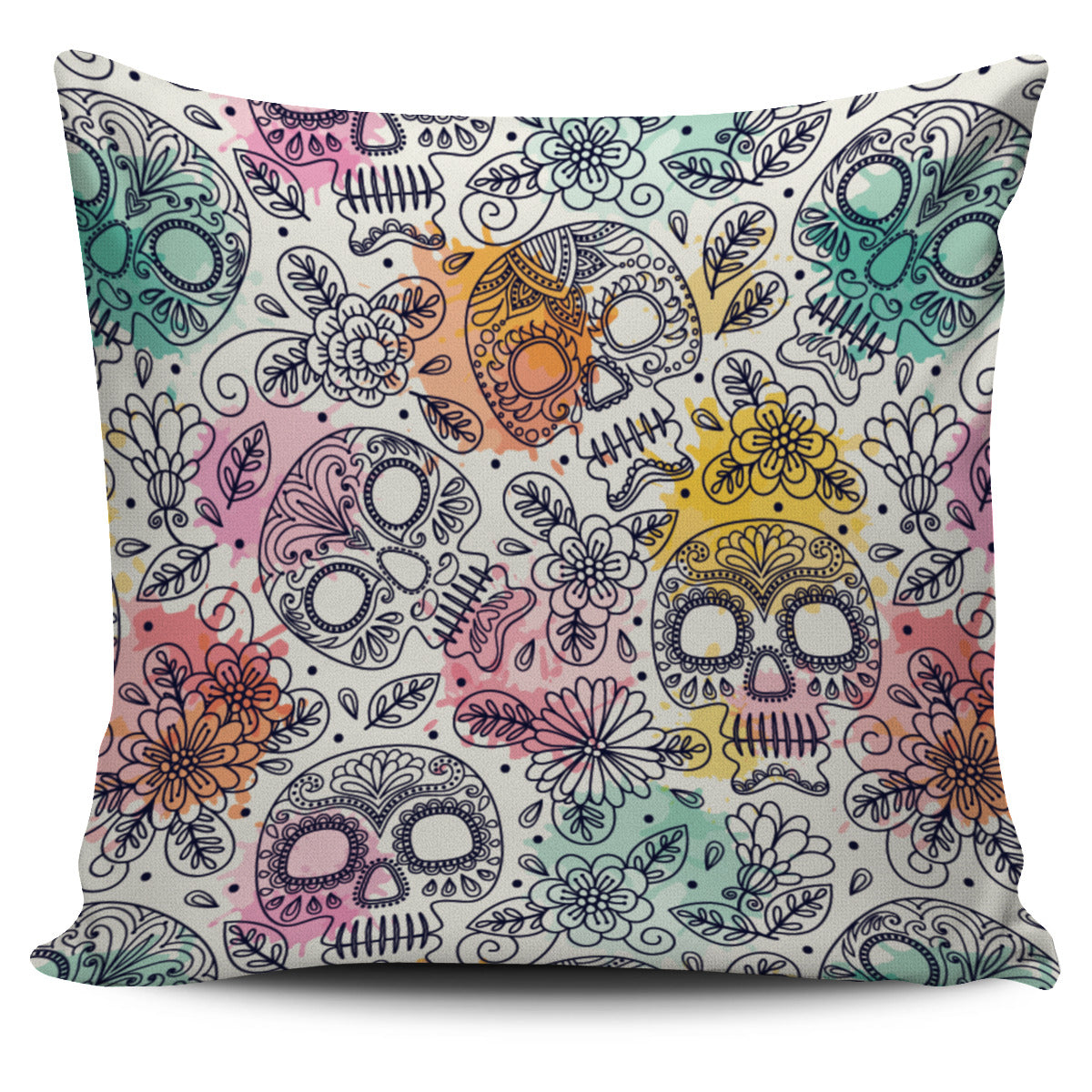 Watercolor Skull Pillow Cover