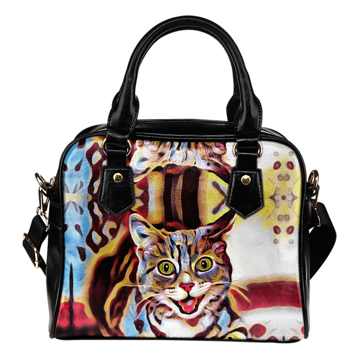 Brown Blue Cat Shoulder Handbag - Modern Style
