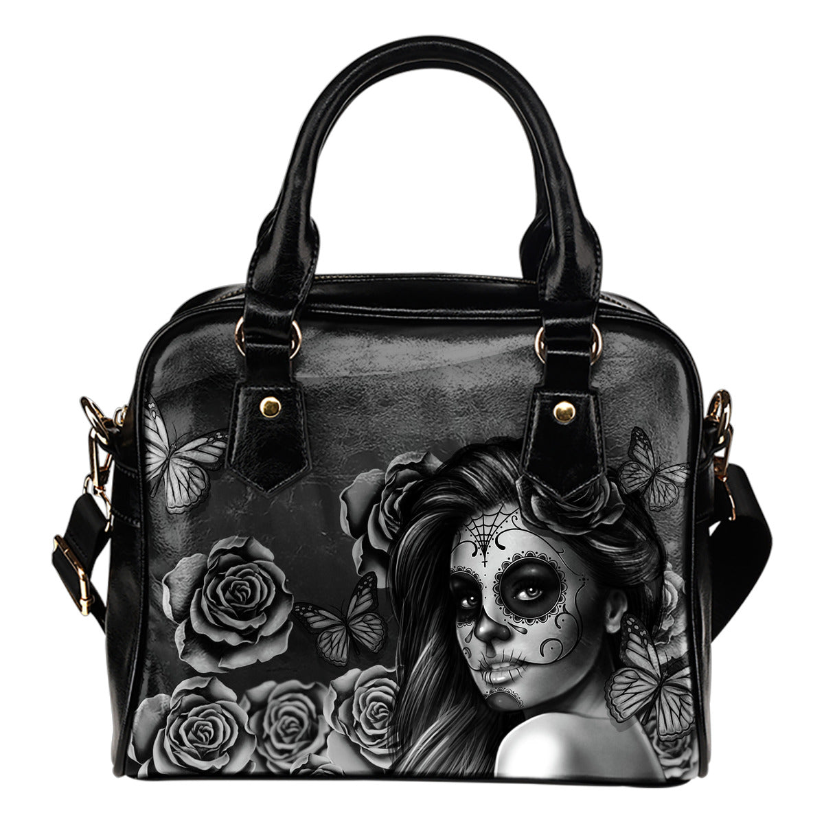 Calavera Black &amp; White Shoulder Handbag - Modern Style