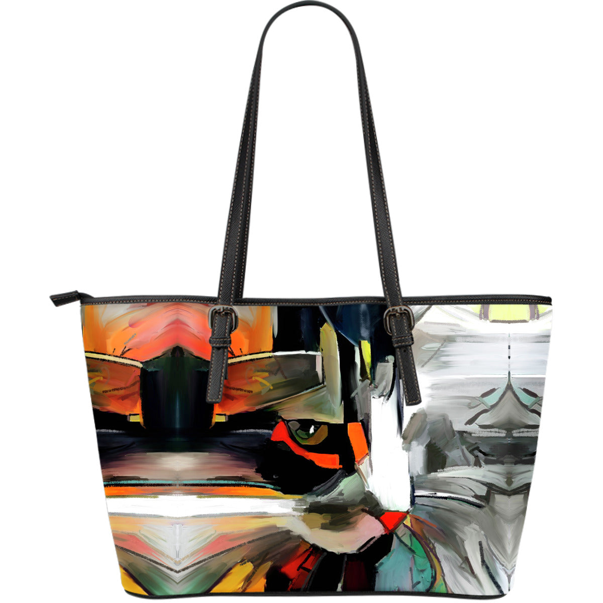 Art Cat Leather Tote Bag - Modern Style