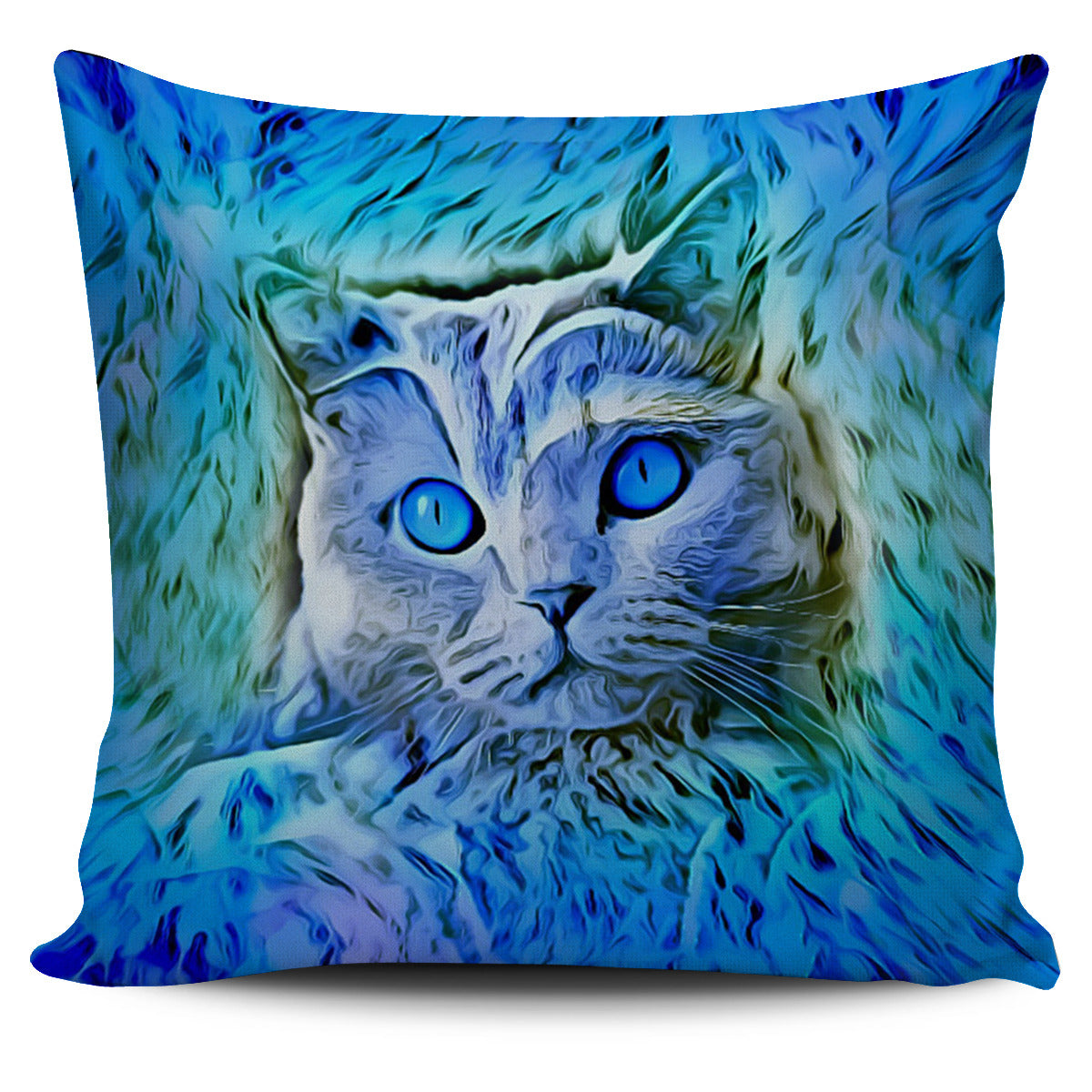 Blue Cat Pillow Cover - Modern Style