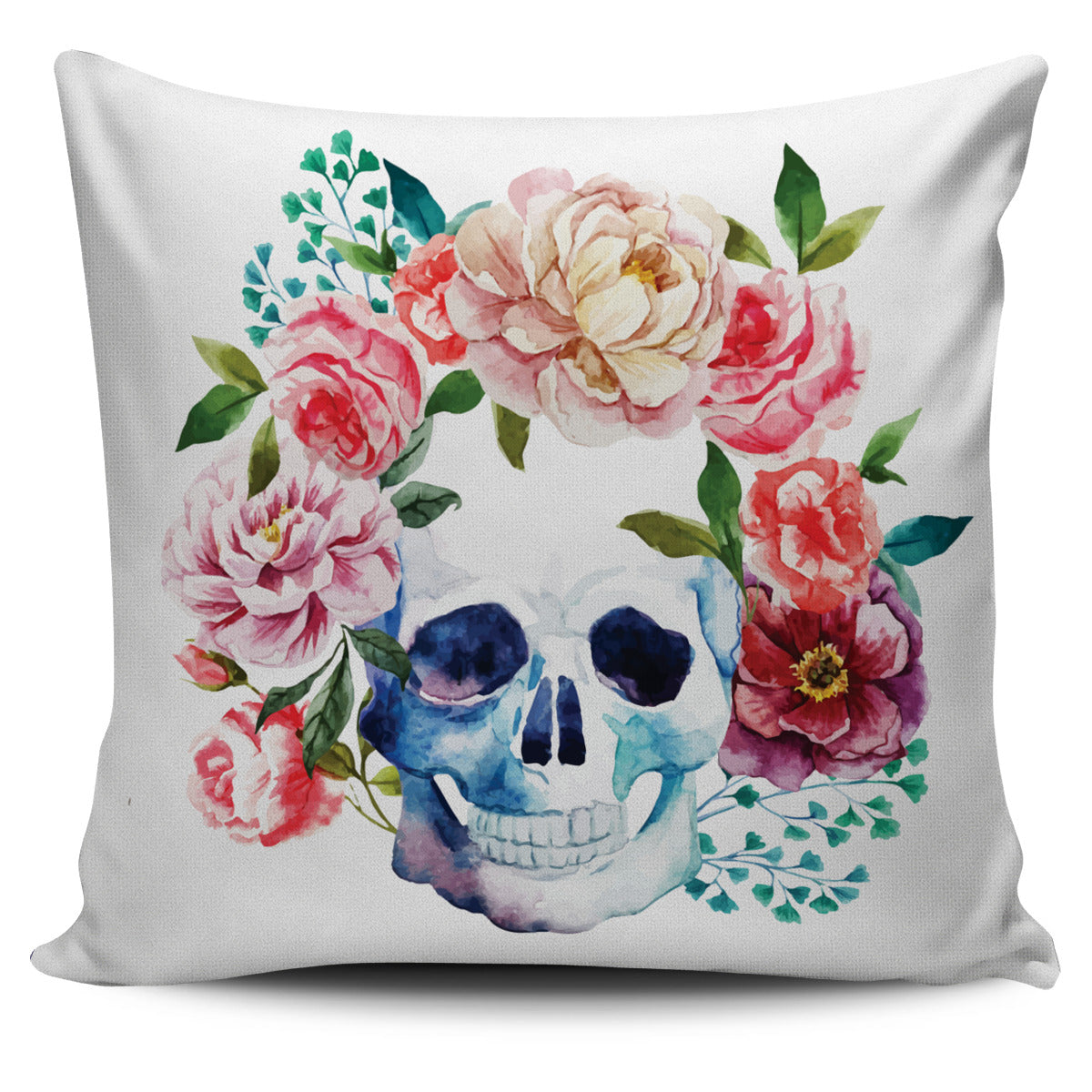 Floral Skull Pillow Cover