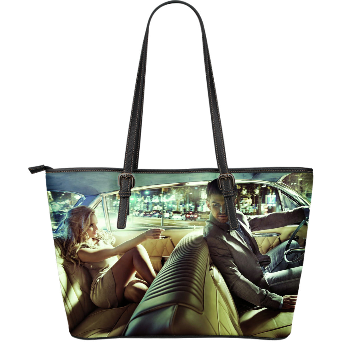 Taxi Ride Large Leather Handbag