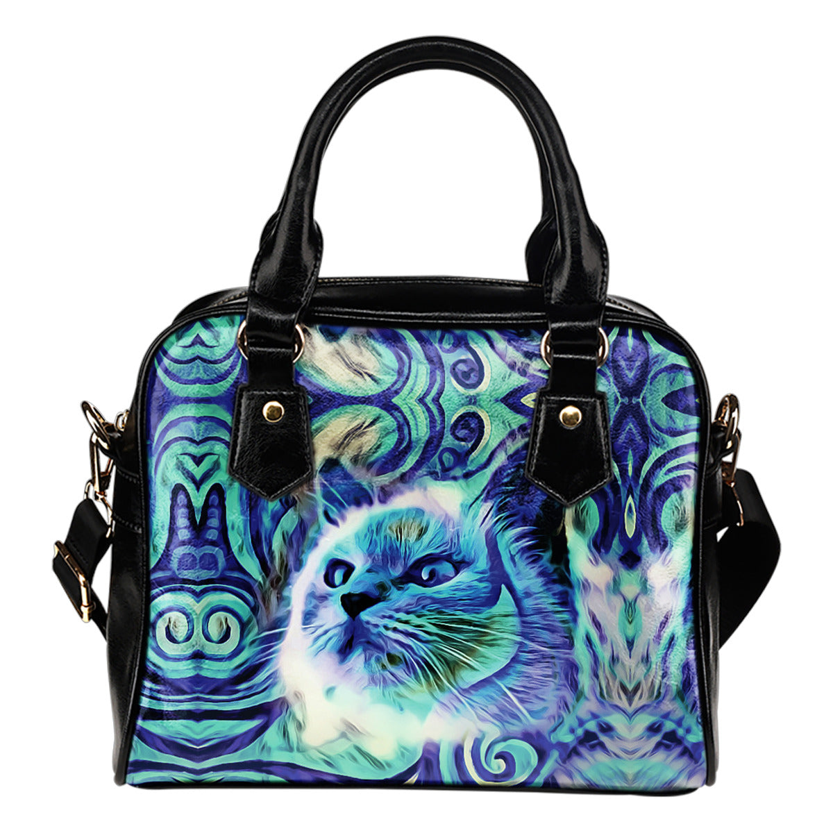 Blue Cat Shoulder Handbag - Modern Style