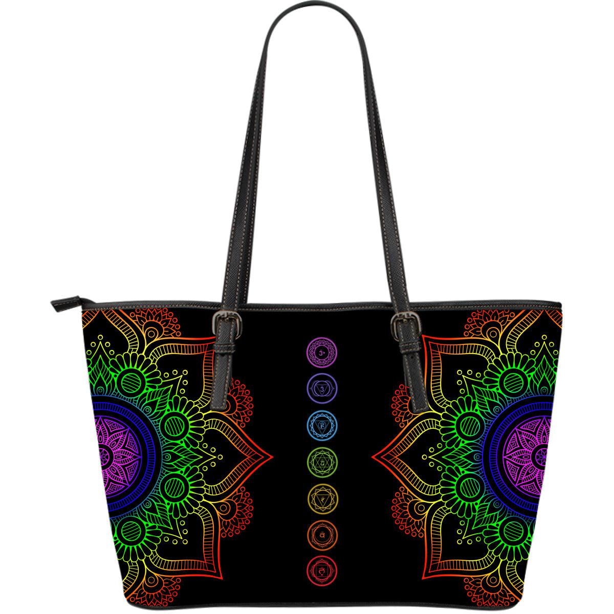 Chakra Mandala Large Leather Tote Bag - Modern Style