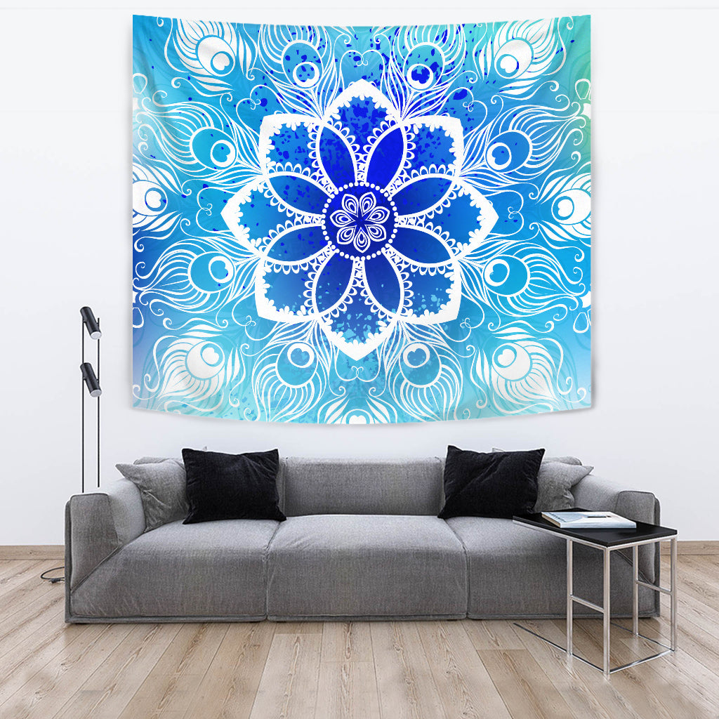Frozen Peacock Mandala Wall Tapestry