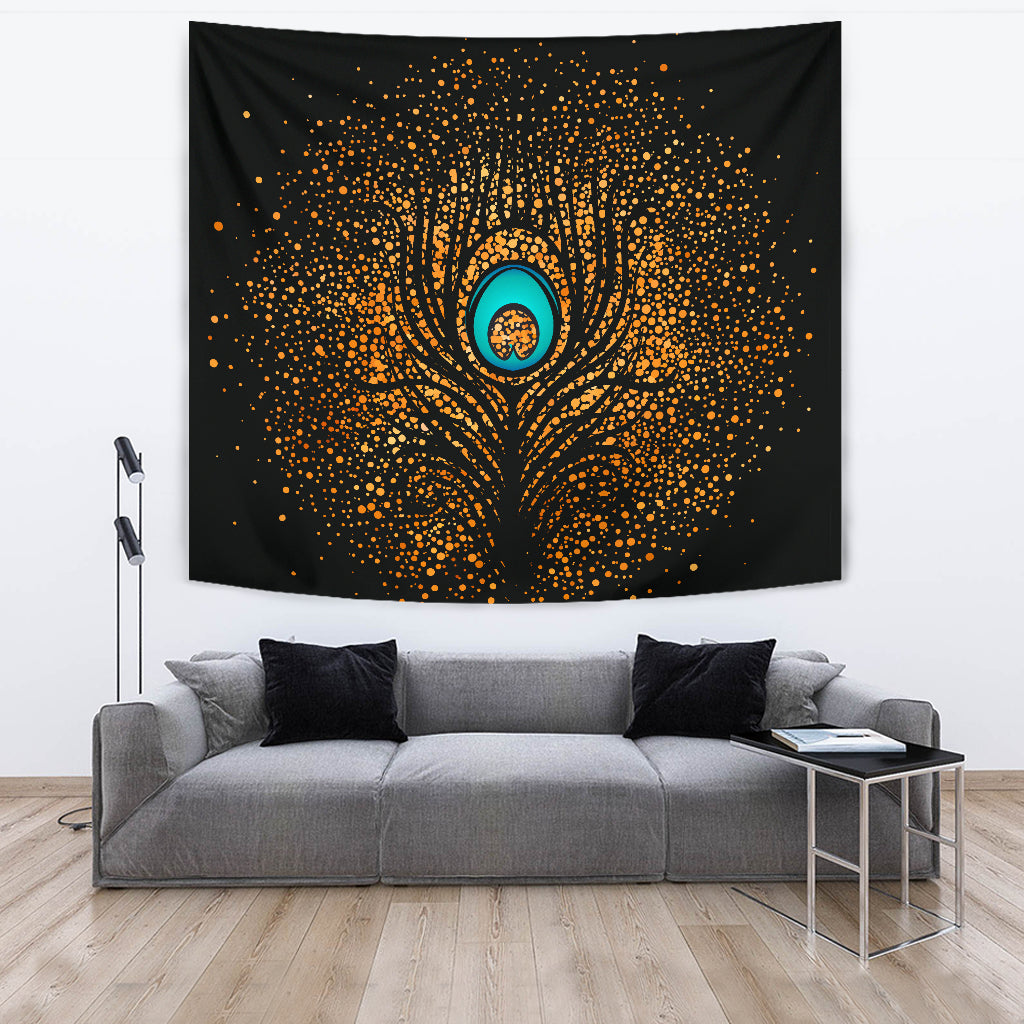 Golden Peacock Wall Tapestry