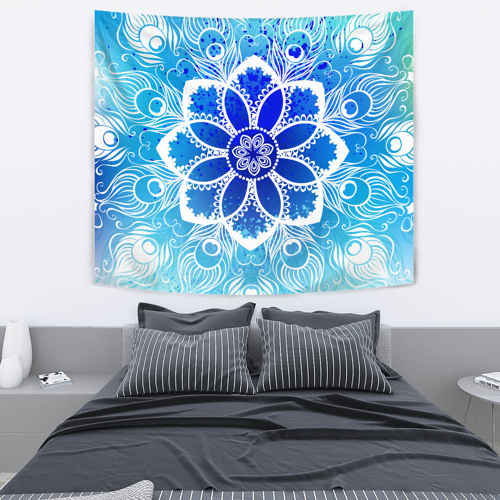 Frozen Peacock Mandala Wall Tapestry