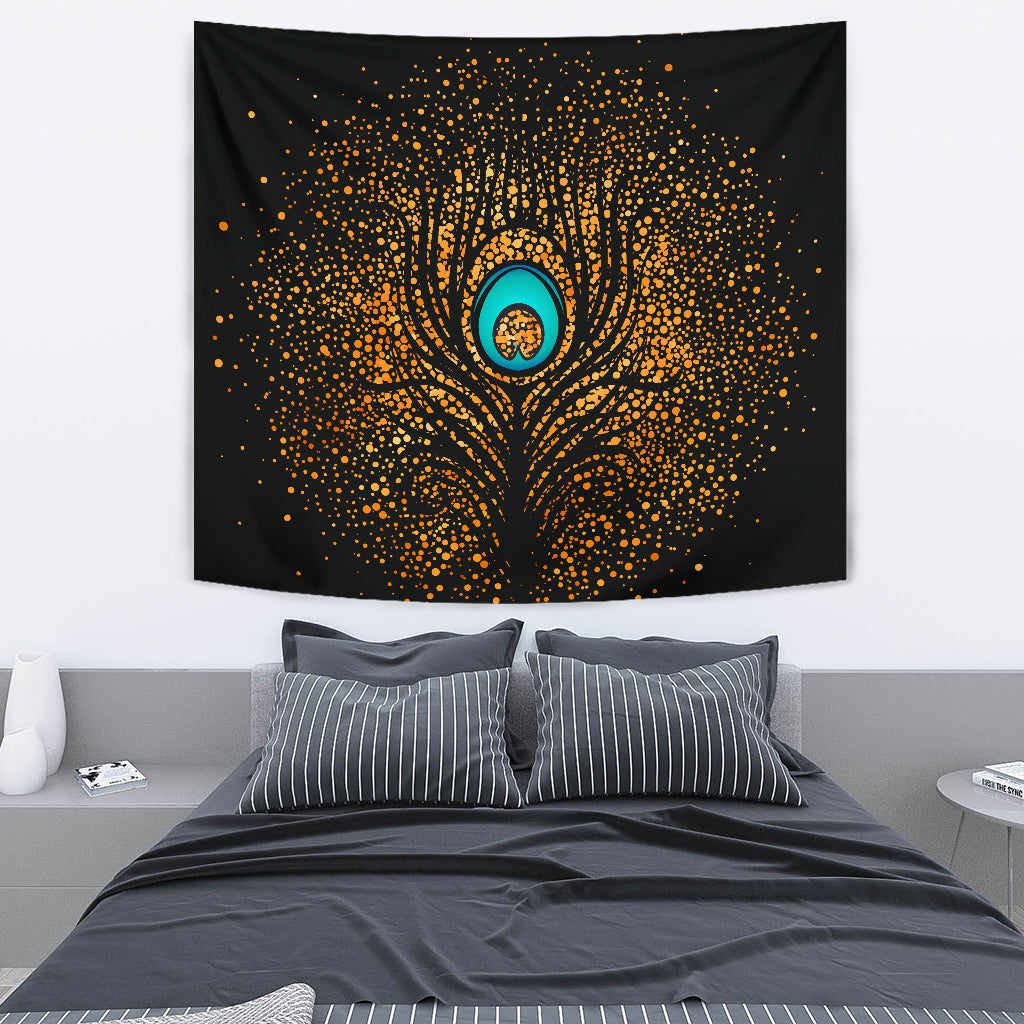 Golden Peacock Wall Tapestry