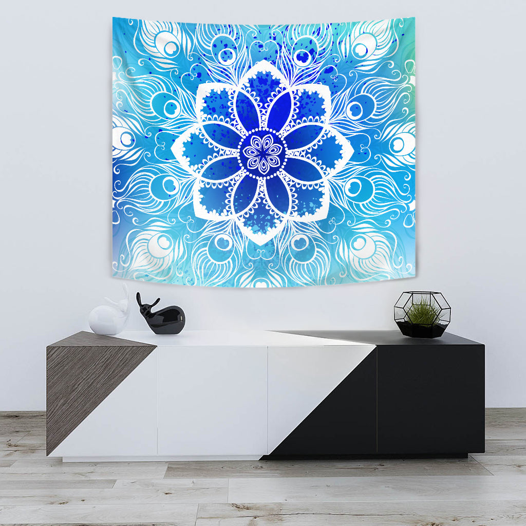Frozen Peacock Mandala Wall Tapestry