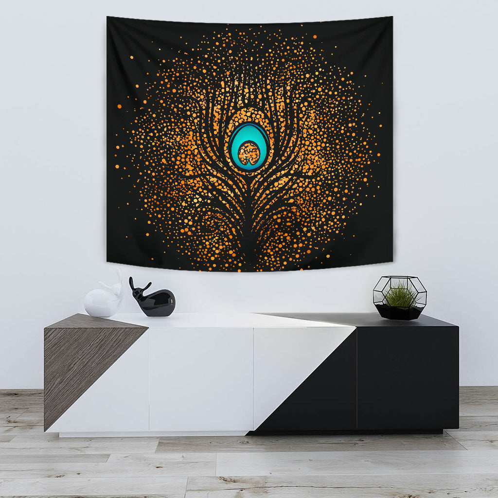 Golden Peacock Wall Tapestry