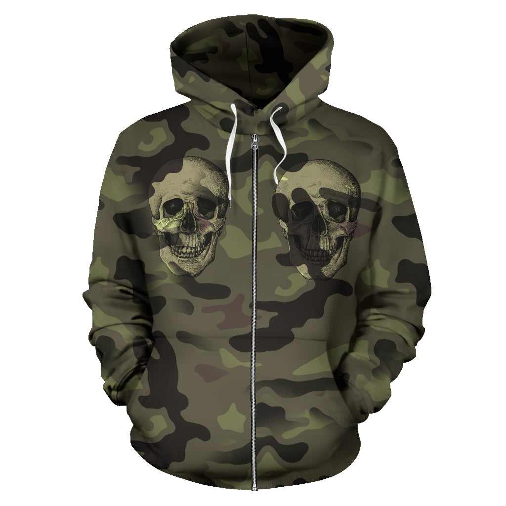 Camo Skull All Over Print Zip Up Hoodie for Lovers of Skulls and Camouflage - Modern Style