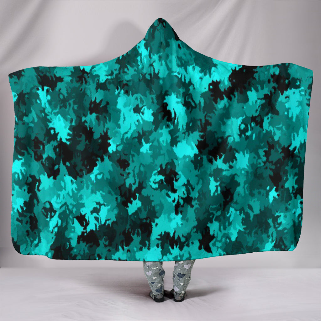Coral Teal Plush Lined Wearable Hooded Blanket - Modern Style