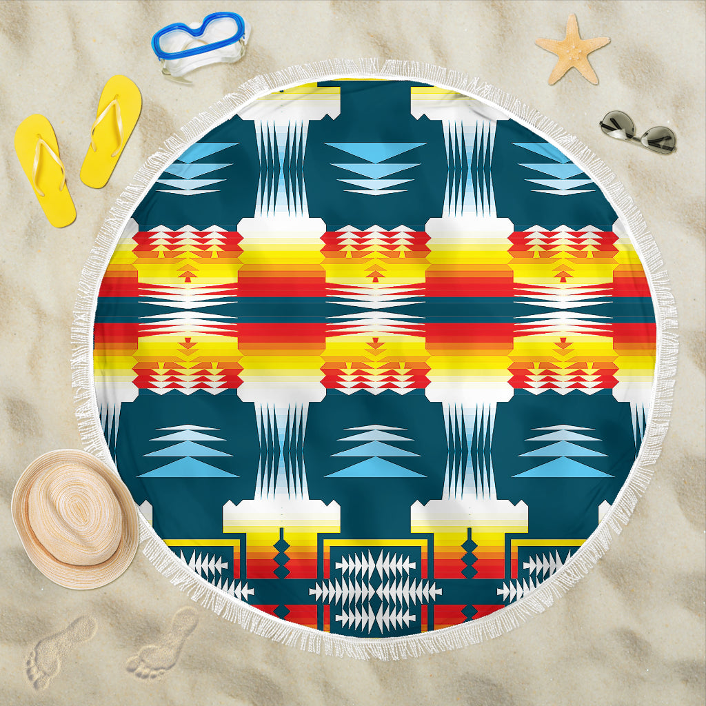 Sage Fire And Turquoise on White Beach Blanket