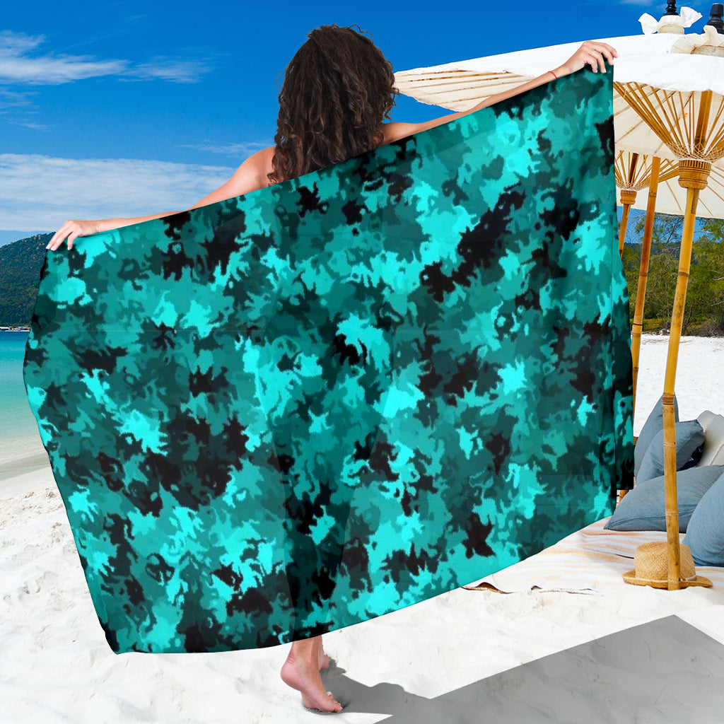 Coral Teal Camouflage Scarf Sarong - Modern Style