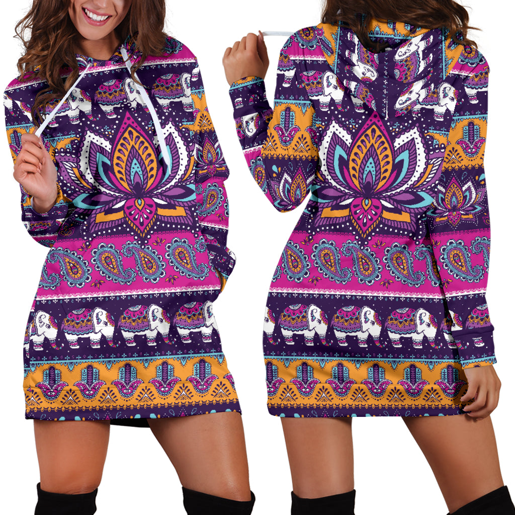 Colorful Lotus Hoodie Dress - Modern Style