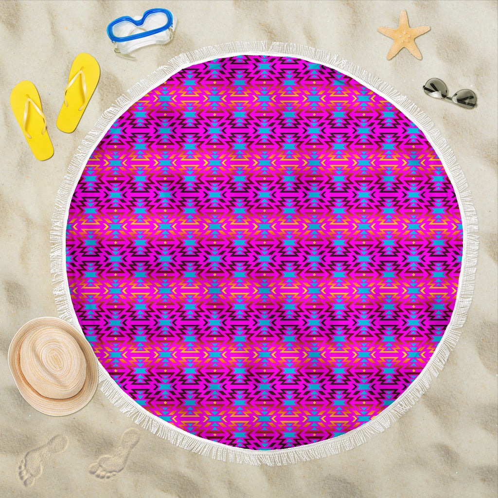 Fire Colors And Turquoise Pink Beach Blanket