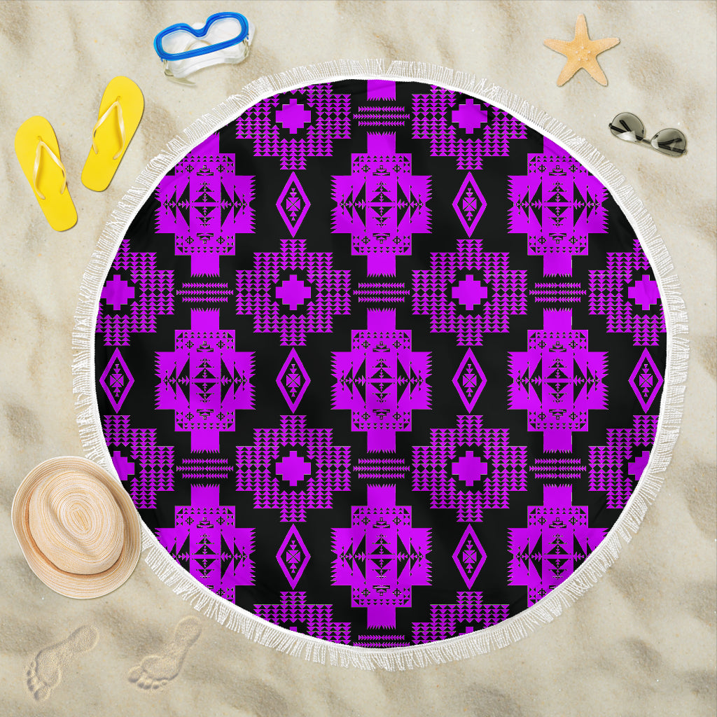 Seven Tribes Black With Purple Beach Blanket