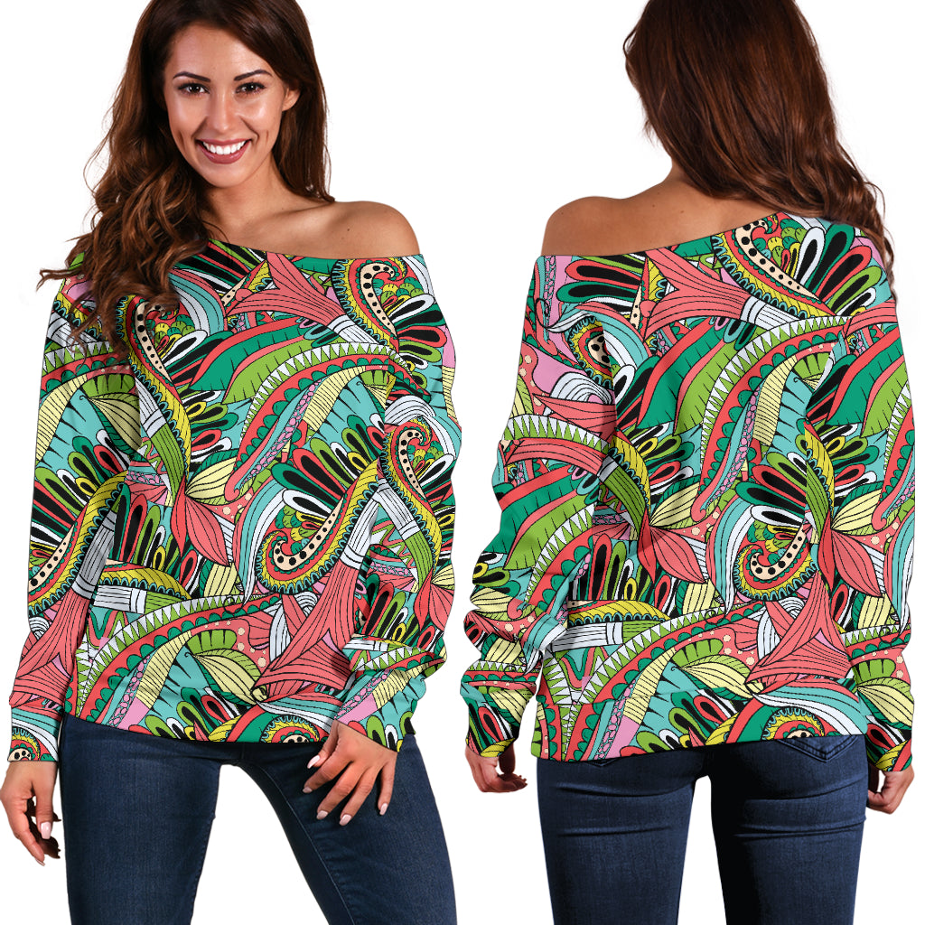 Funky Patterns in Greens Off Shoulder