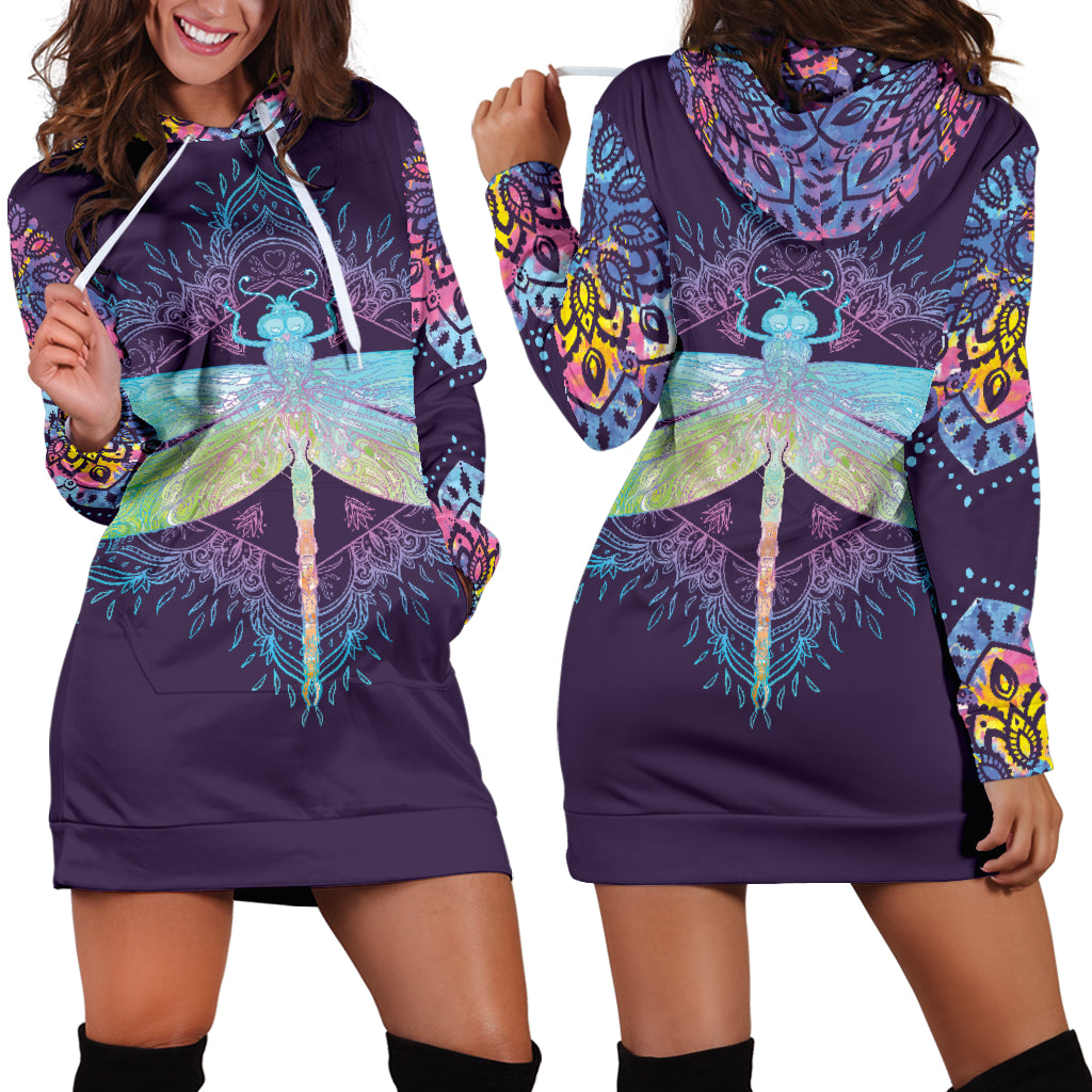 Dragonfly Mandala Hoodie Dress - Modern Style