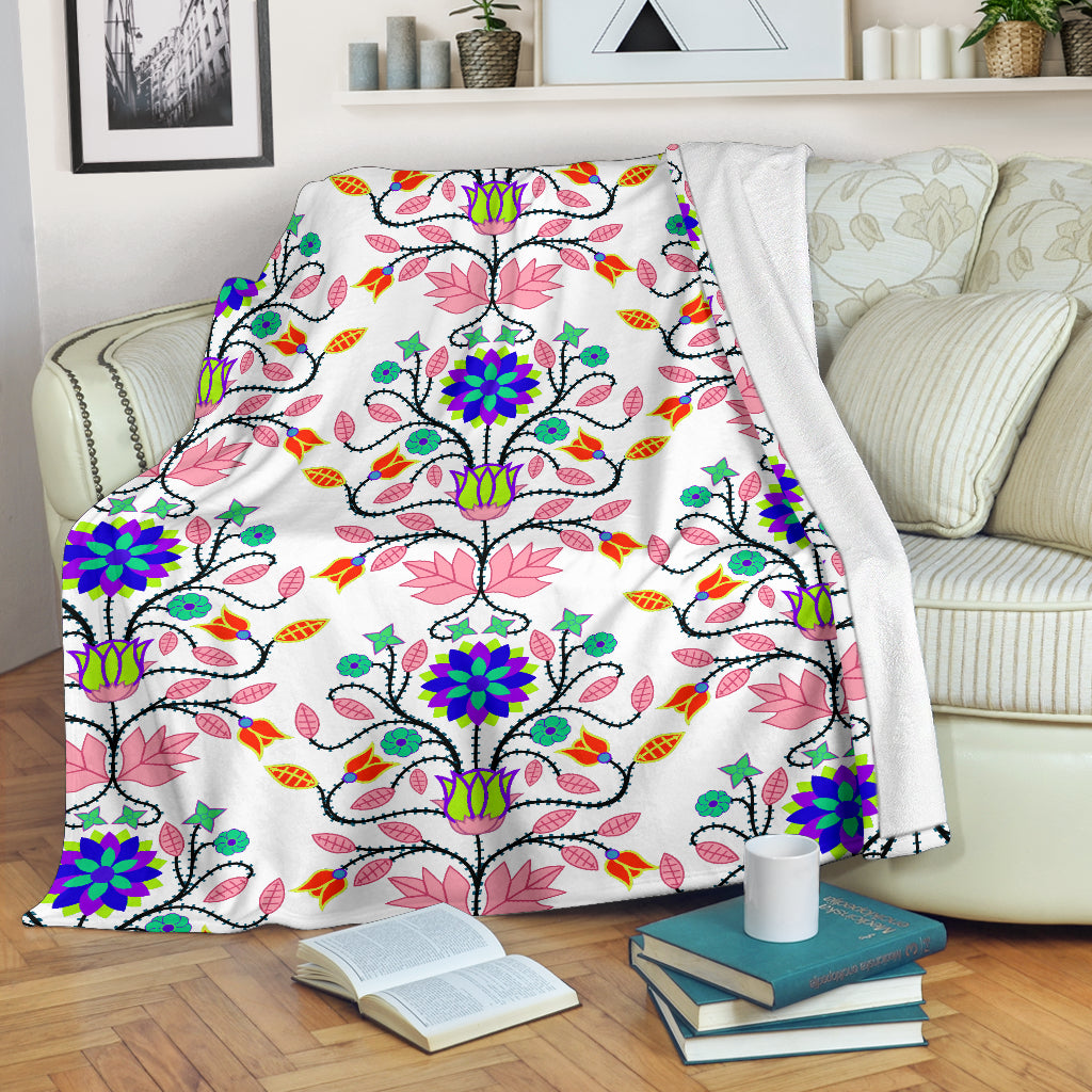 Floral Beadwork Four Clans White Blanket