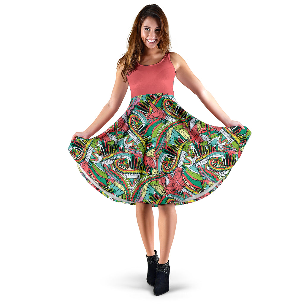 Funky Patterns in Greens 2 Tone Dress