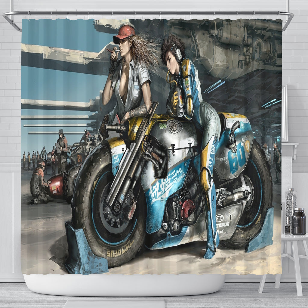Fantasy Motorbike Girls Shower Curtain - Modern Style