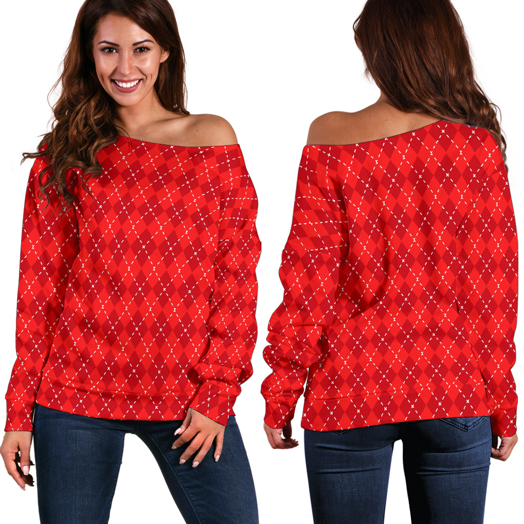 Red Argyle Off Shoulder