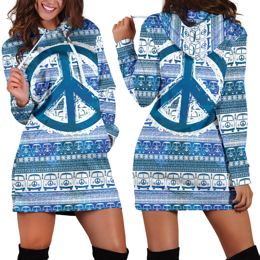 Bus and Peace Hippie Hoodie Dress - Modern Style