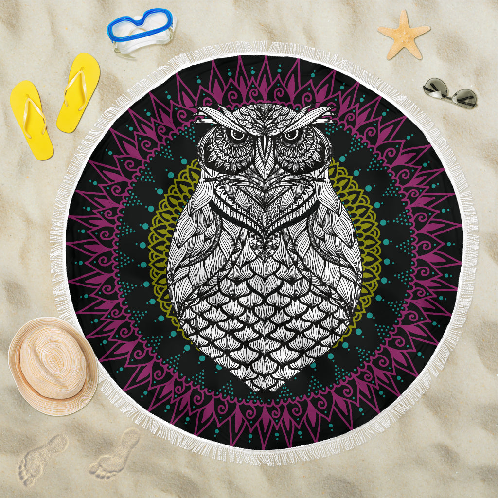 Mandala Owl 2 Beach Blankets