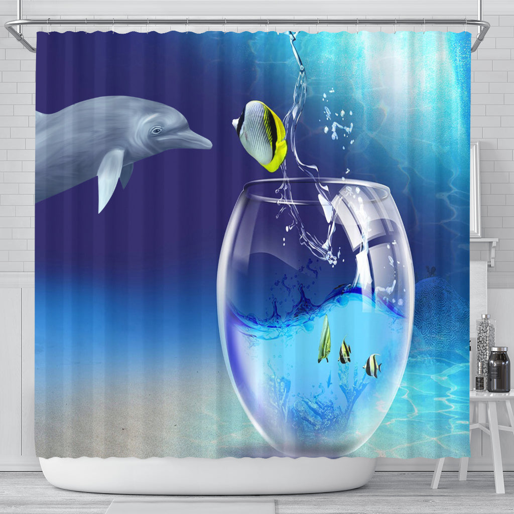 Cute Ocean Fish Shower Curtain - Modern Style