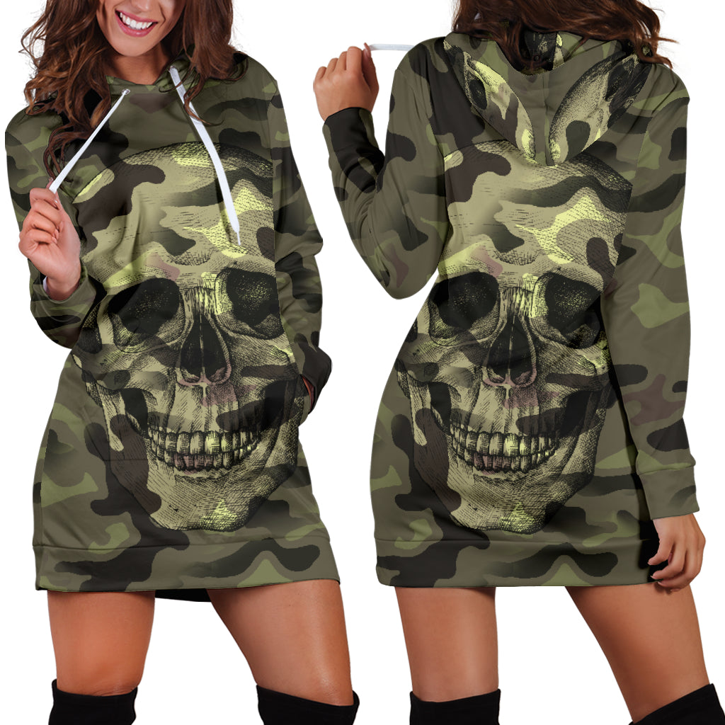 Camo Skull Camouflage with Skulls Hoodie Dress - Modern Style