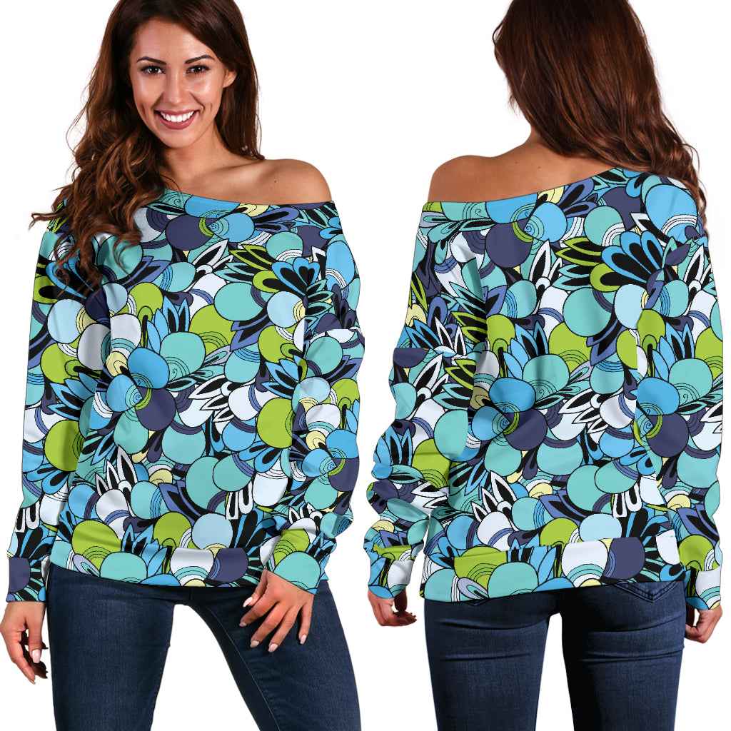 Funky Patterns in Blues Off Shoulder