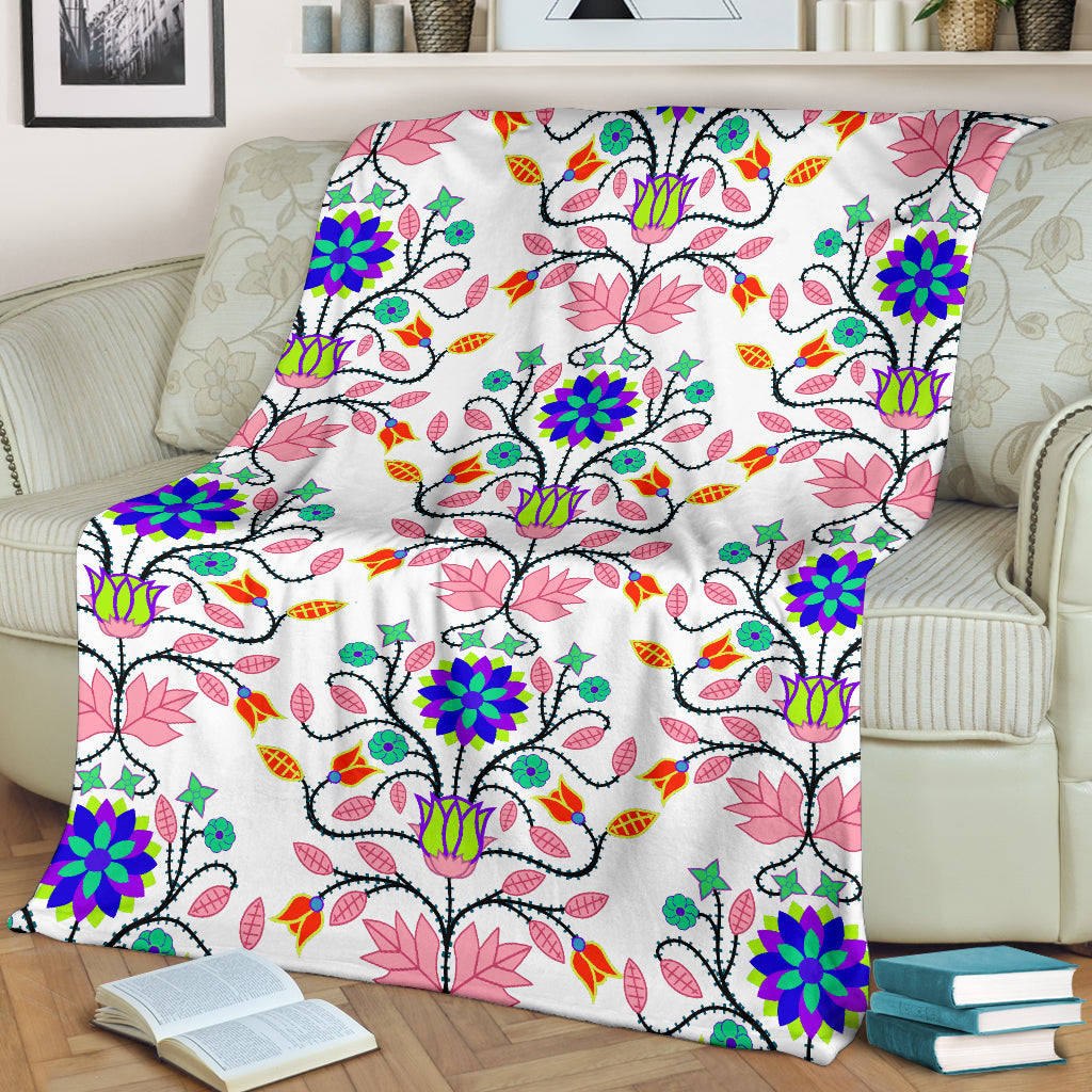 Floral Beadwork Four Clans White Blanket