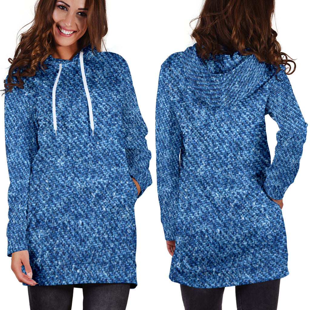 Denim Print Hoodie Dress - Modern Style