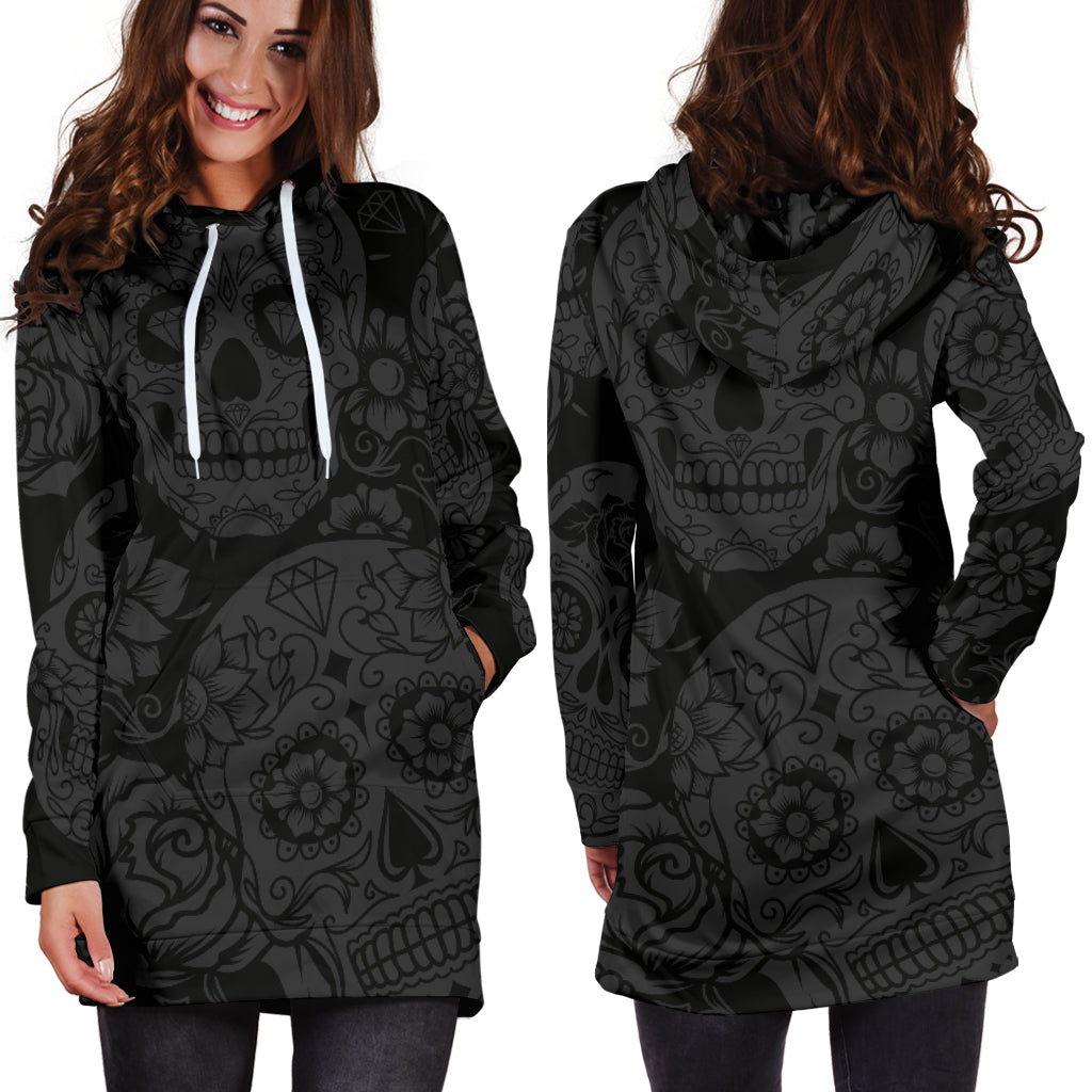 Dark Sugar Skull Hoodie Dress - Modern Style