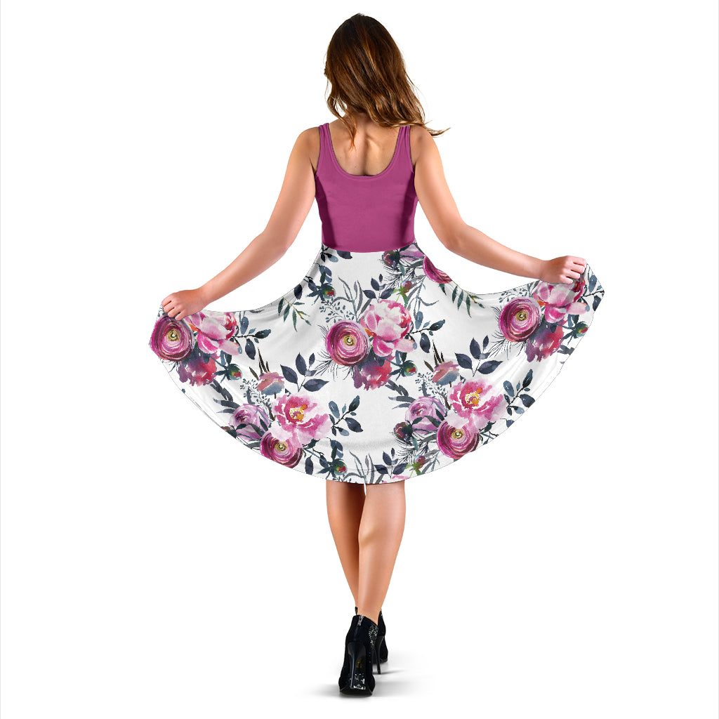 Floral Grey Roses & Peonies 2Tone Dress