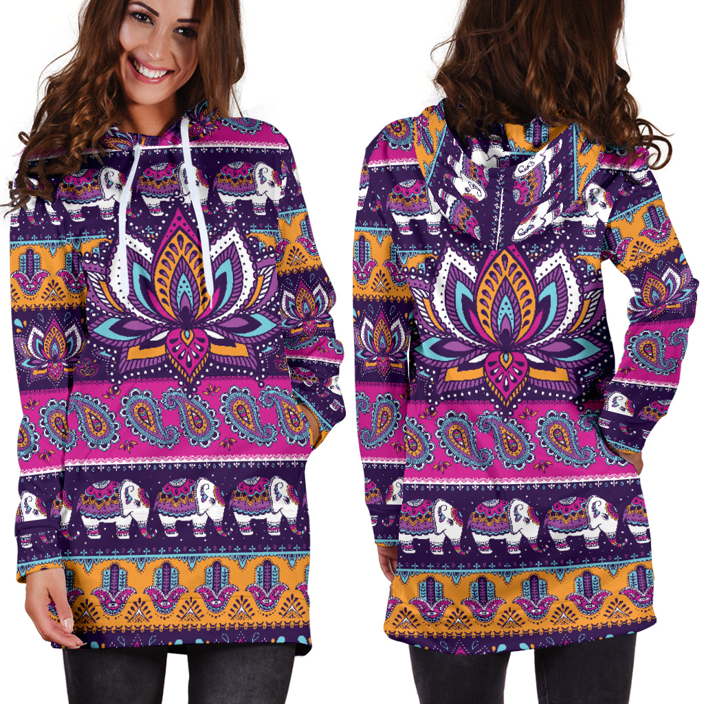 Colorful Lotus Hoodie Dress - Modern Style