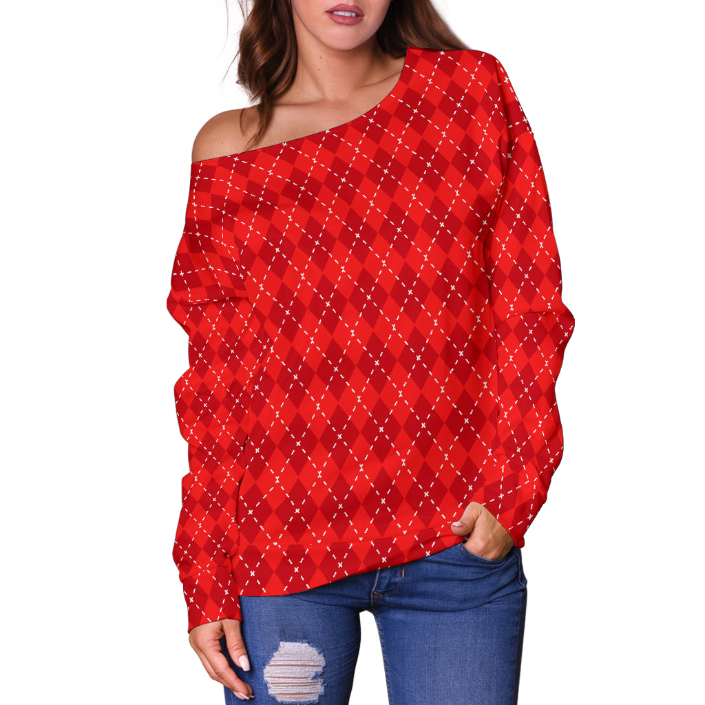 Red Argyle Off Shoulder