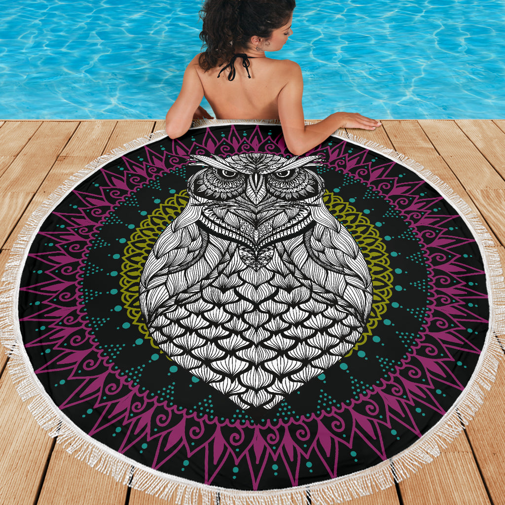 Mandala Owl 2 Beach Blankets